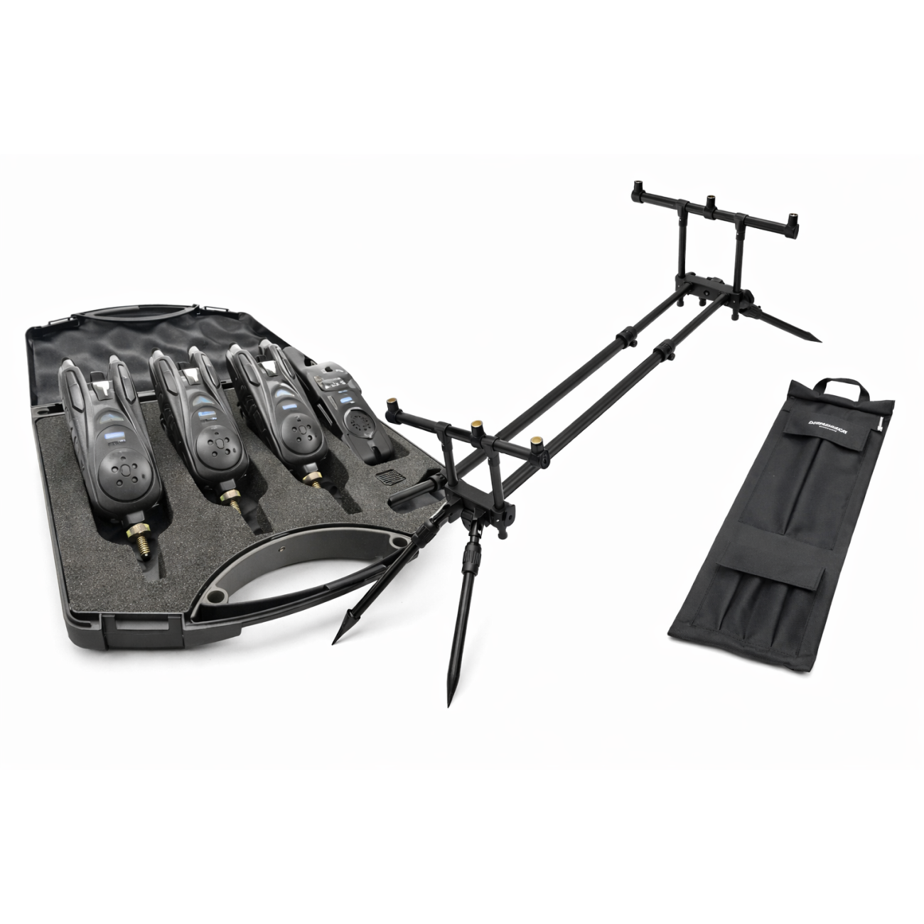 CarpMax Tiny 3+1 Сигнализатори с Централа + NGT Quickfish MK2 Rod Pod Стойка Комплект
